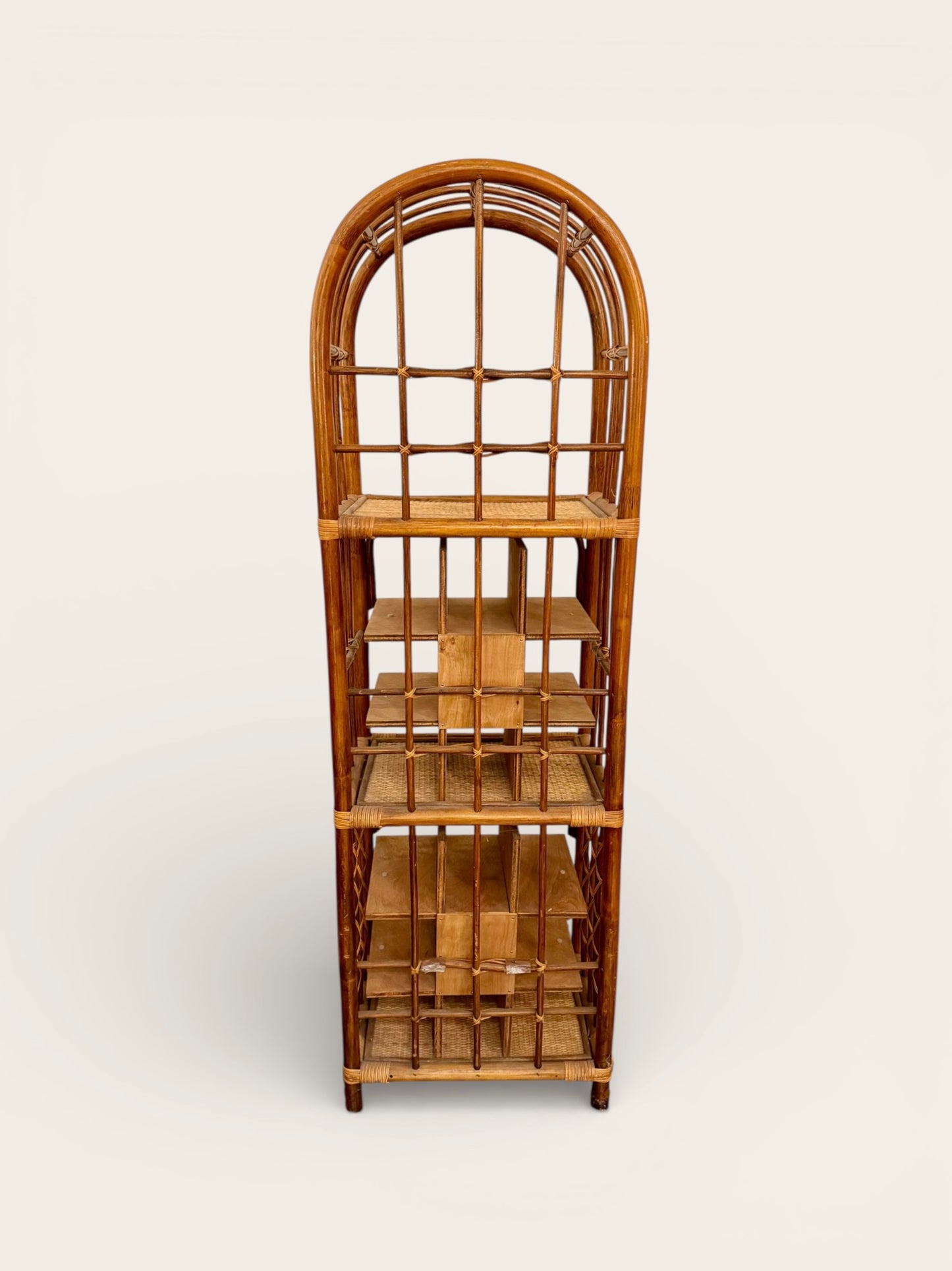 Vintage MCM Bohemian Bamboo and Ratan Storage Shelf