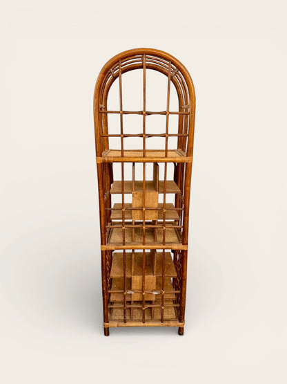 Vintage MCM Bohemian Bamboo and Ratan Storage Shelf