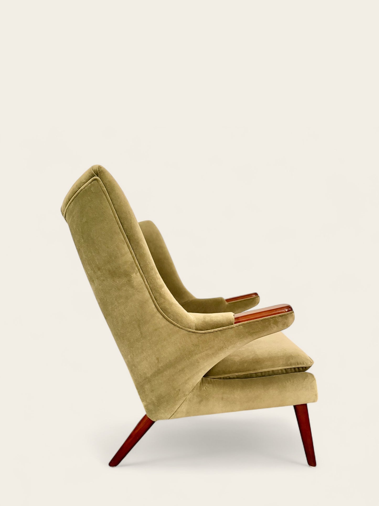 Mid-Century Modern Hans Wegner Style Papa Bear Chair & Ottoman in Velvet Green