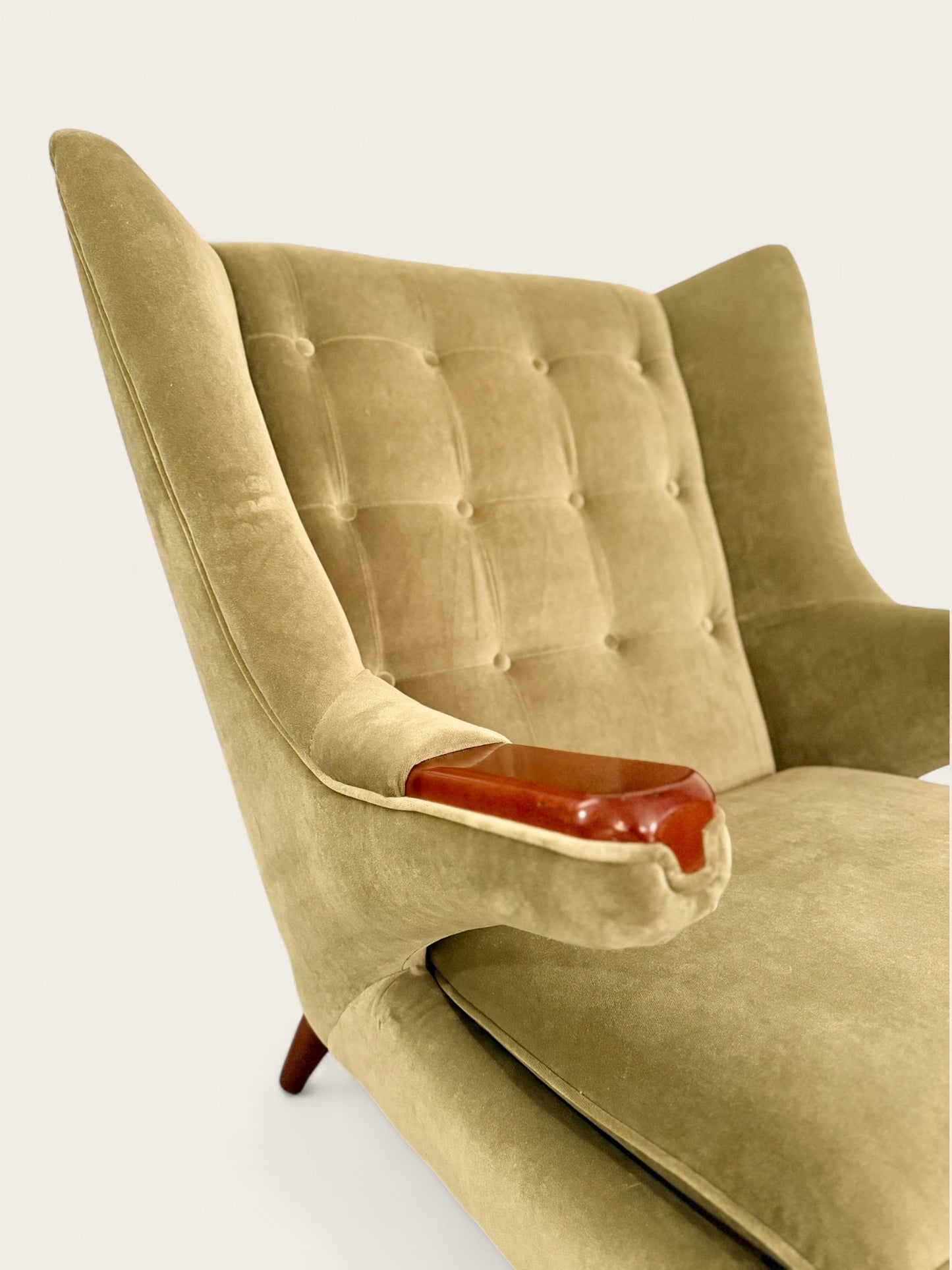Mid-Century Modern Hans Wegner Style Papa Bear Chair & Ottoman in Velvet Green