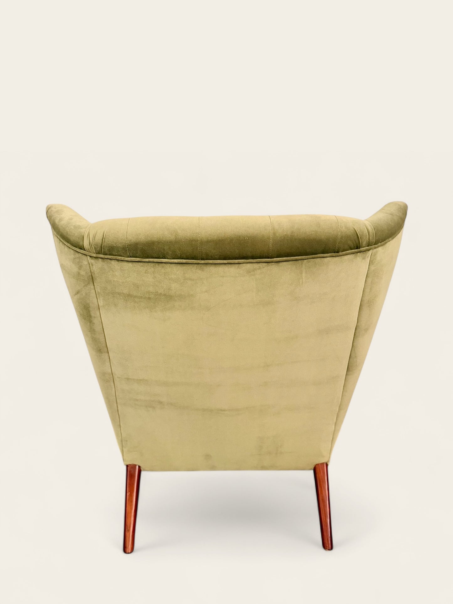 Mid-Century Modern Hans Wegner Style Papa Bear Chair & Ottoman in Velvet Green