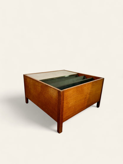 Vintage 1960s Mid-Century Modern Walnut Coffee Table with Magazine Book or Vinyl Holder and Stainless Steel Accent