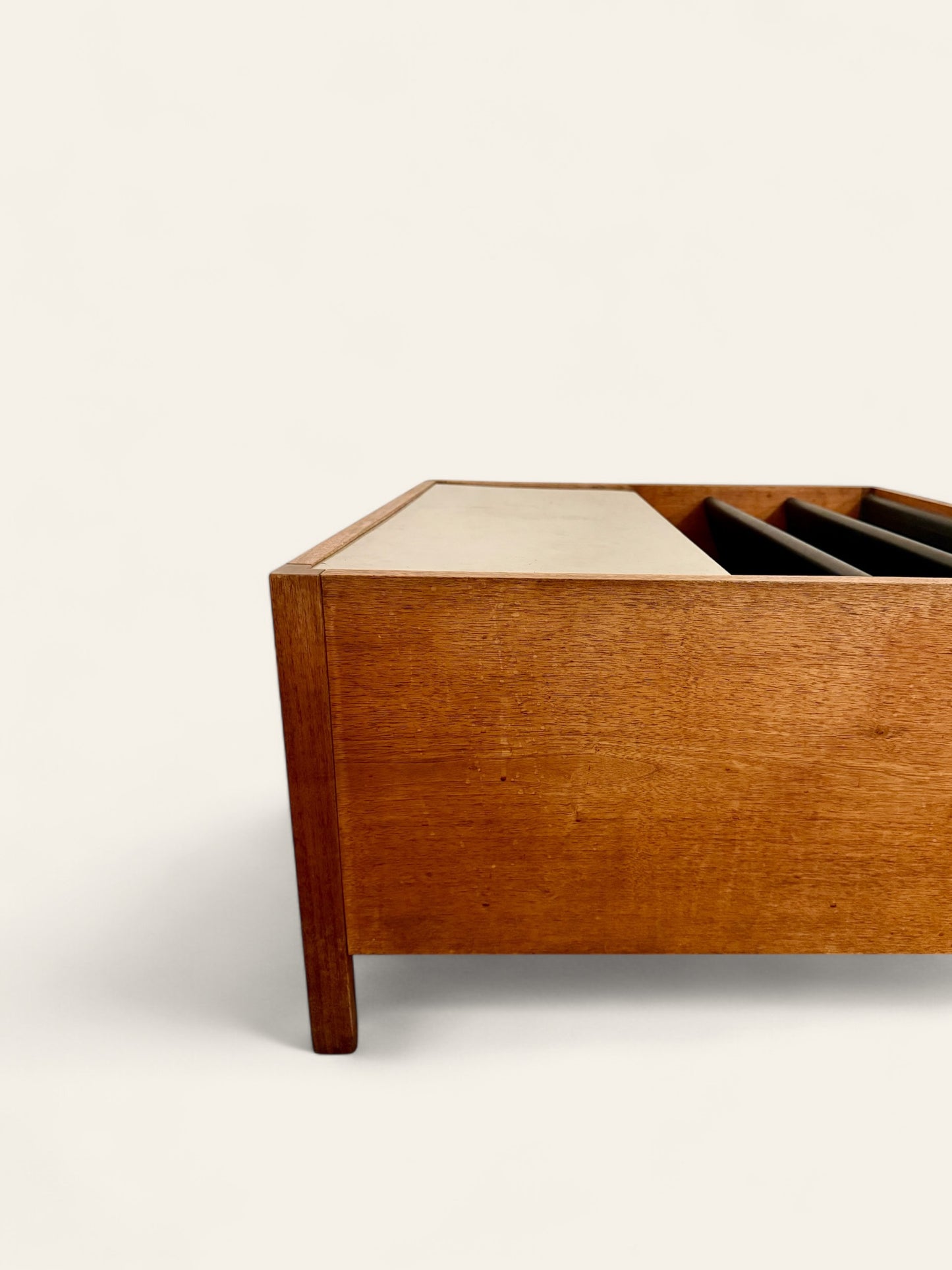 Vintage 1960s Mid-Century Modern Walnut Coffee Table with Magazine Book or Vinyl Holder and Stainless Steel Accent