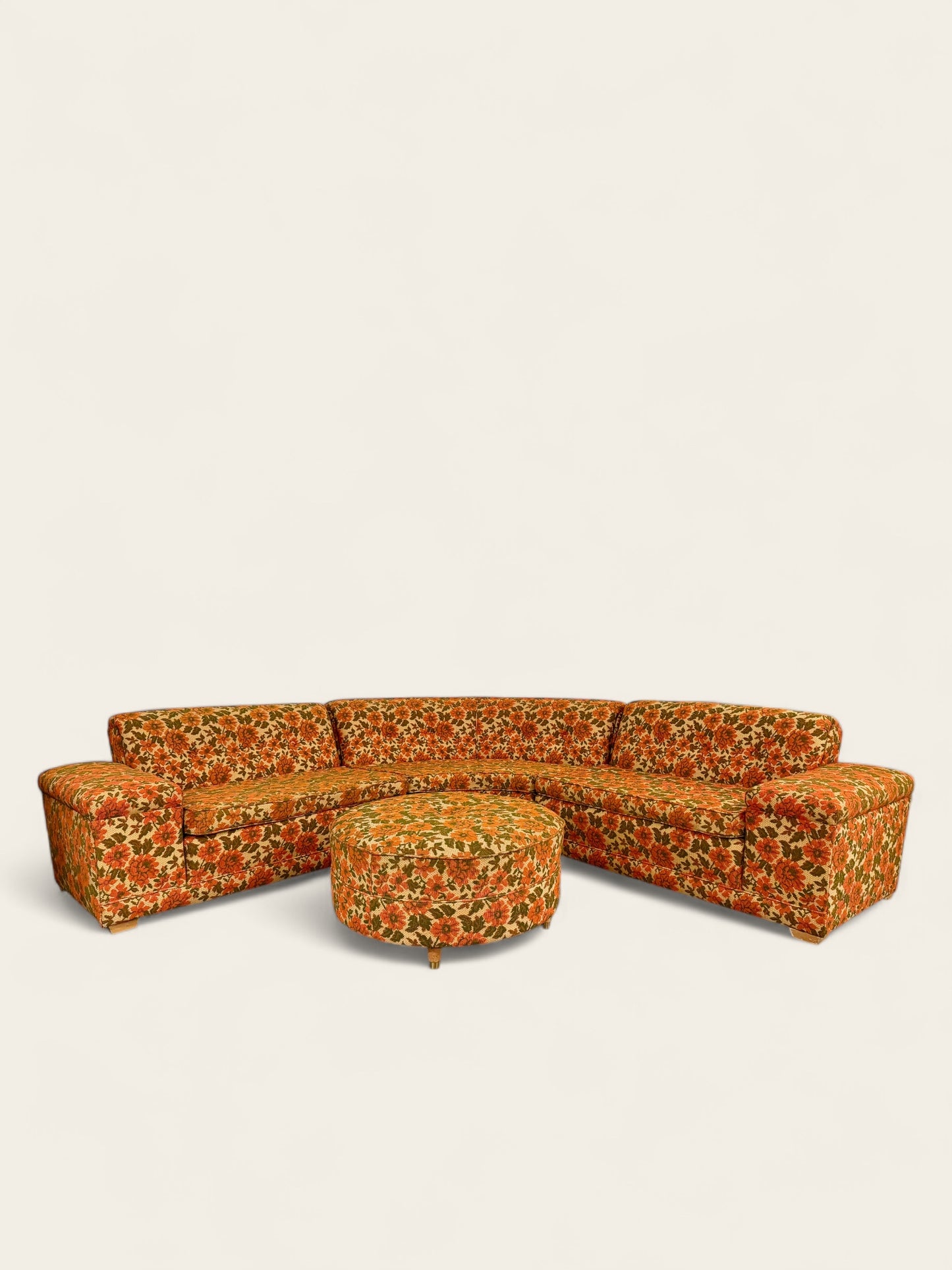 Vintage 1960s Curved Floral Sectional with Ottoman by Artistic Furniture & Upholstery