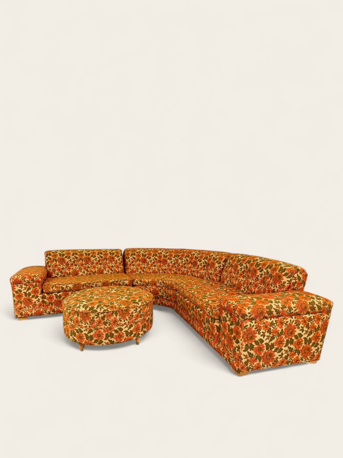 Vintage 1960s Curved Floral Sectional with Ottoman by Artistic Furniture & Upholstery