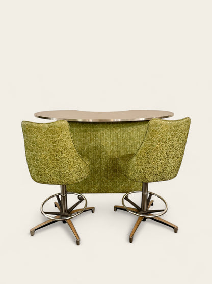 Vintage 1969 Chromcraft Swivel Bar Set with Original Avocado Green Upholstery