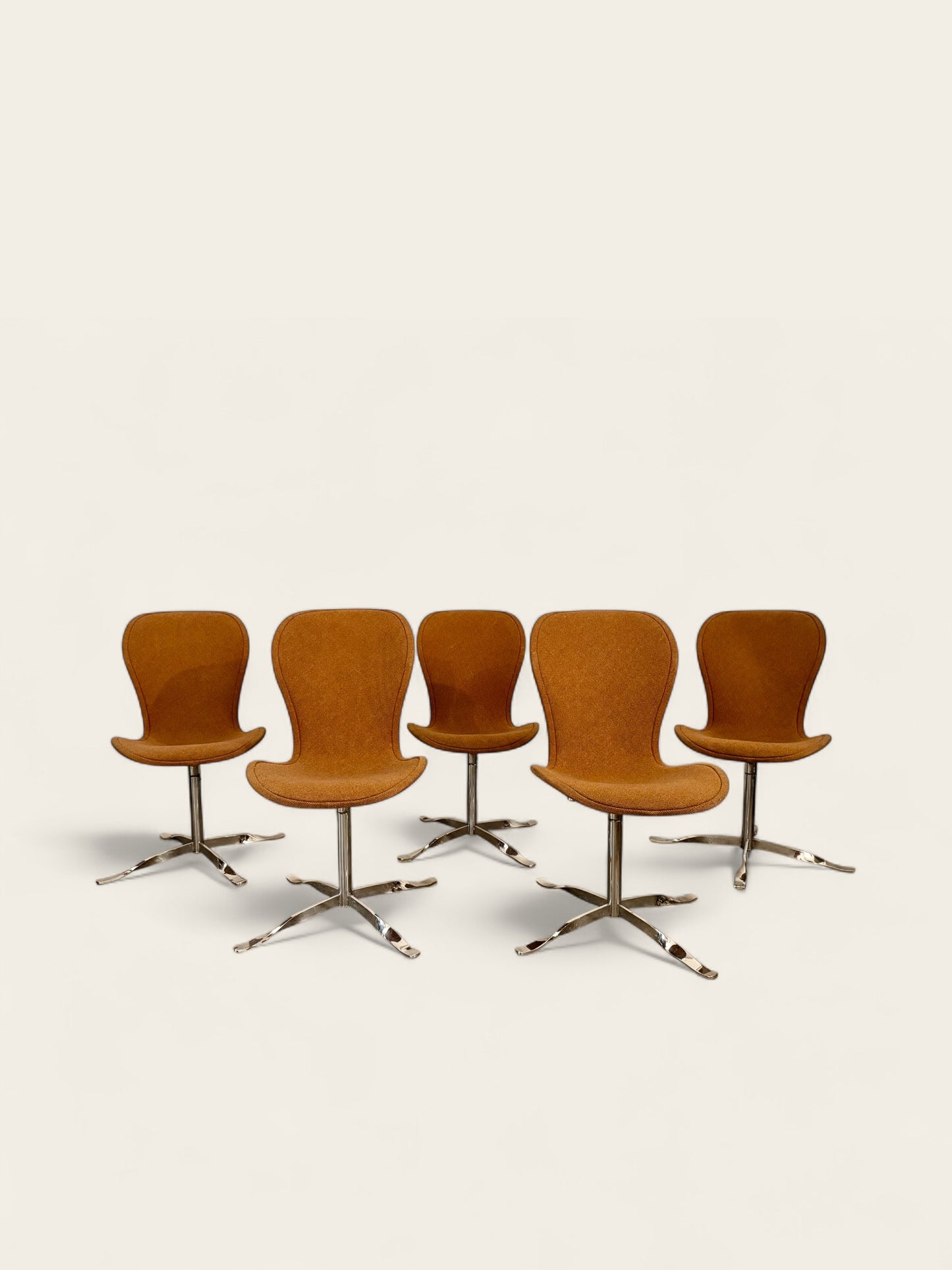 Vintage, MCM Set of (6) Orange Upholstered Gideon Kramer Ion Chairs, First Introduced at the 1962 Seattle World’s Fair