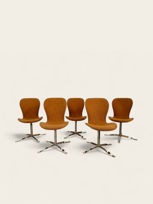 Vintage, MCM Set of (6) Orange Upholstered Gideon Kramer Ion Chairs, First Introduced at the 1962 Seattle World’s Fair