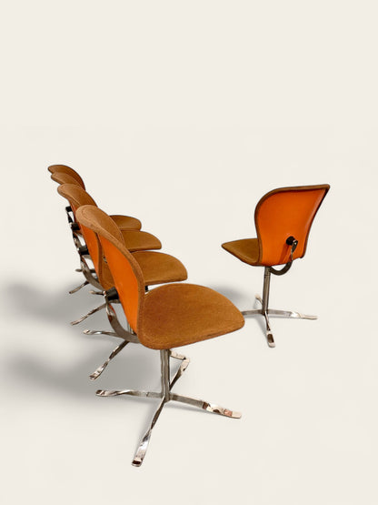 Vintage, MCM Set of (6) Orange Upholstered Gideon Kramer Ion Chairs, First Introduced at the 1962 Seattle World’s Fair