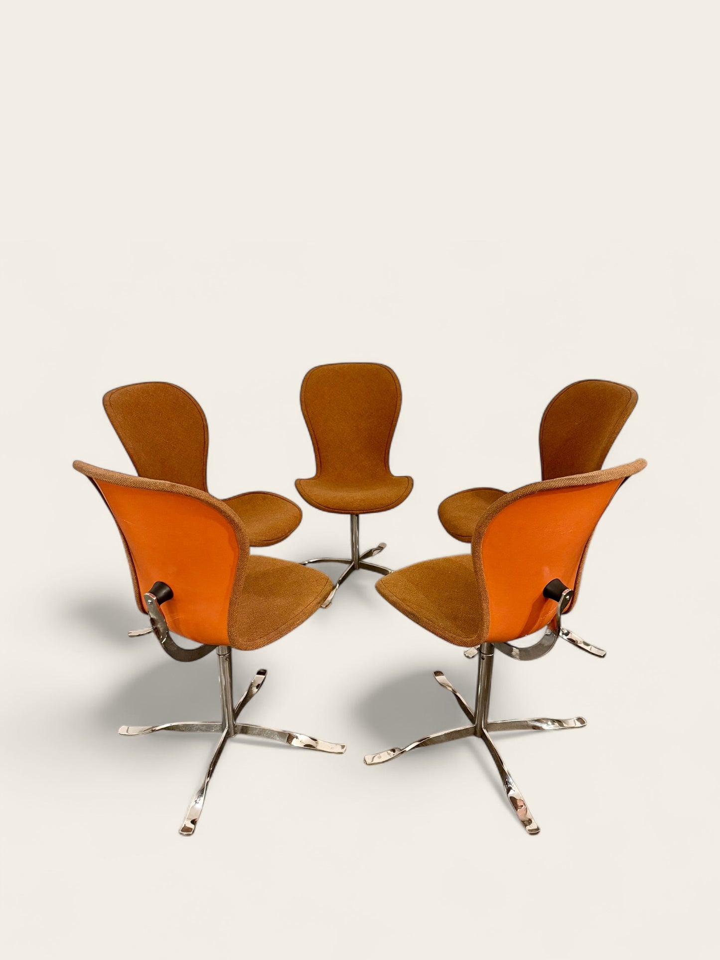 Vintage, MCM Set of (6) Orange Upholstered Gideon Kramer Ion Chairs, First Introduced at the 1962 Seattle World’s Fair