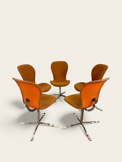 Vintage, MCM Set of (6) Orange Upholstered Gideon Kramer Ion Chairs, First Introduced at the 1962 Seattle World’s Fair
