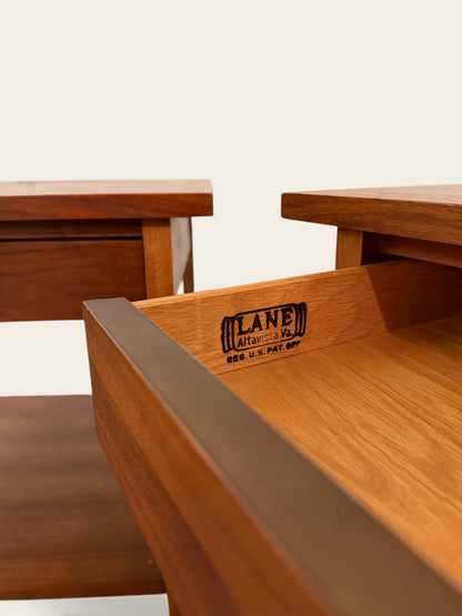 Pair of Matching Lane Altavista Walnut Wood Vintage Mid Century Modern Nightstands or Side Tables