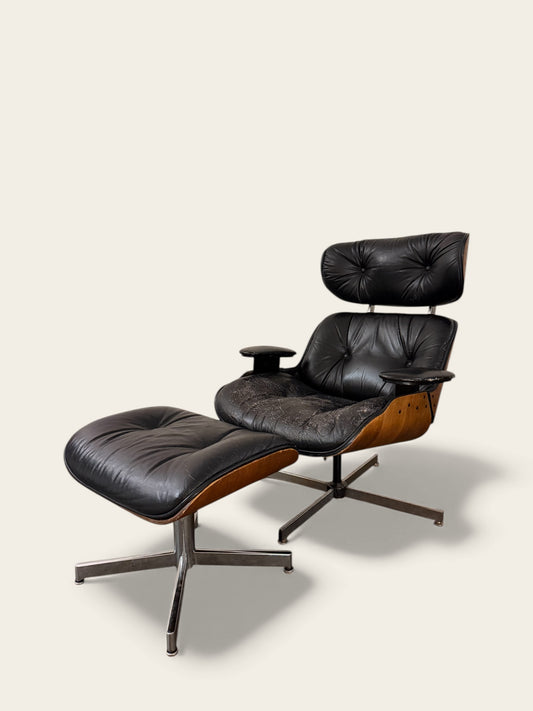 Vintage MCM Eames Style Lounge Chair and Ottoman - Likely Selig or Plycraft