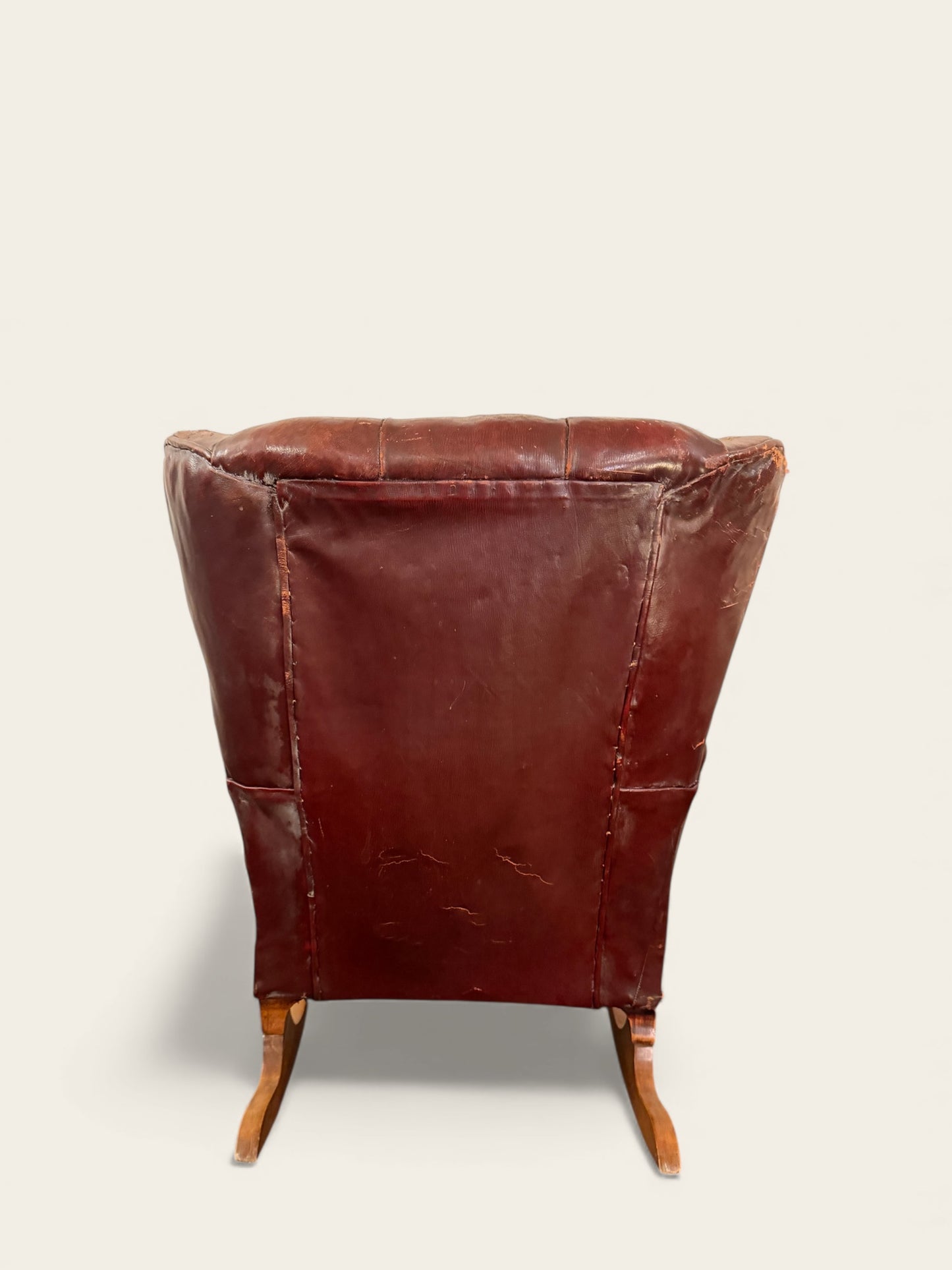 Vintage or Antique Leather Tufted Childs Rocking Chair with Awesome Patina