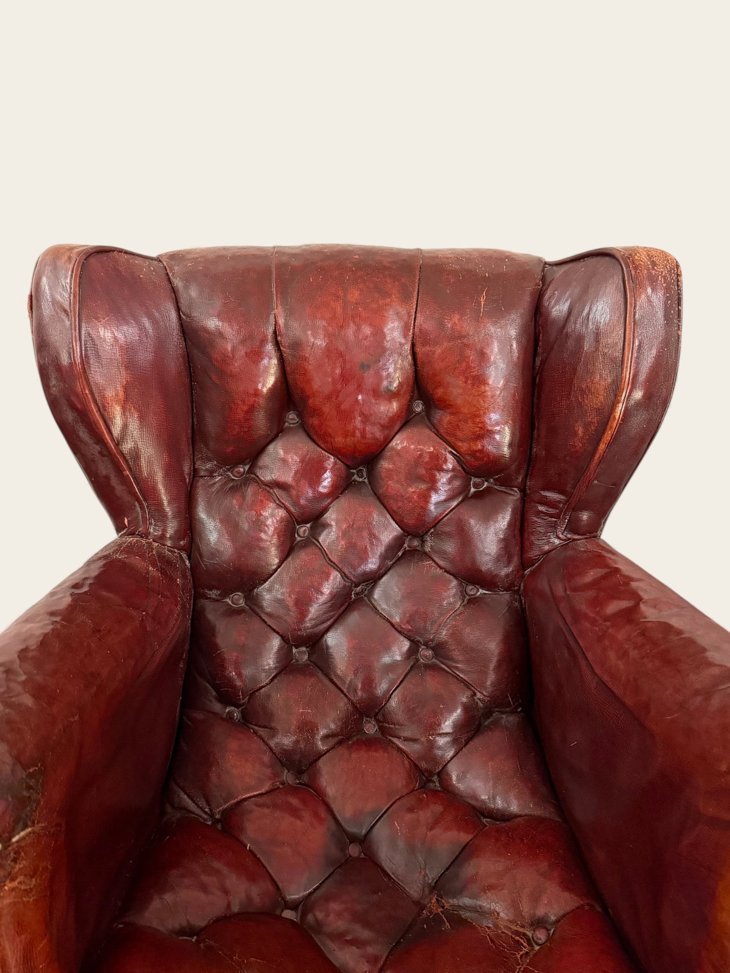 Vintage or Antique Leather Tufted Childs Rocking Chair with Awesome Patina