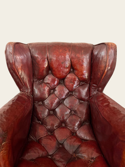 Vintage or Antique Leather Tufted Childs Rocking Chair with Awesome Patina