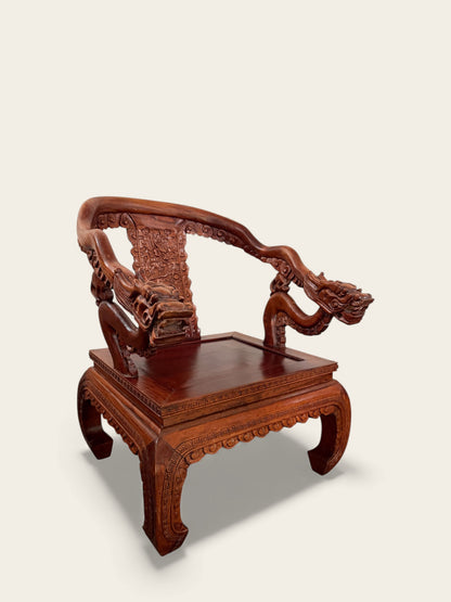 Pair of Finely Carved Vintage Chinese Hongmu Hardwood Dragon Armchairs