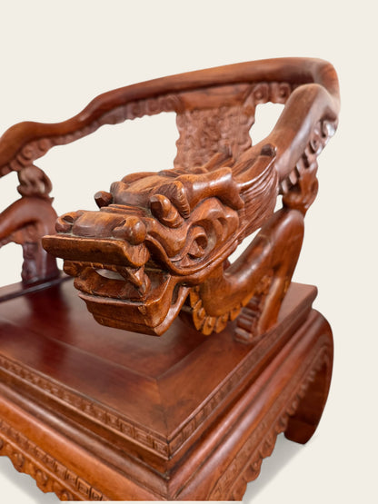 Pair of Finely Carved Vintage Chinese Hongmu Hardwood Dragon Armchairs