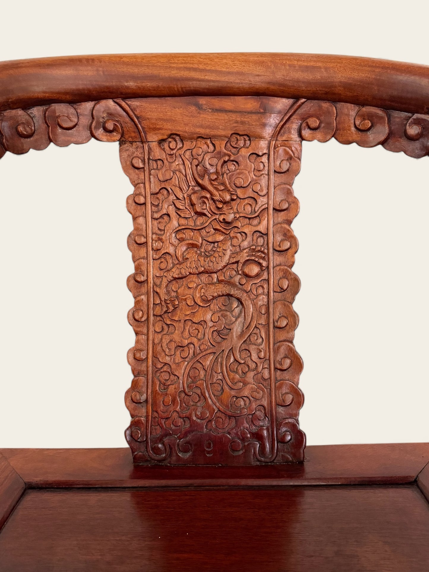 Pair of Finely Carved Vintage Chinese Hongmu Hardwood Dragon Armchairs