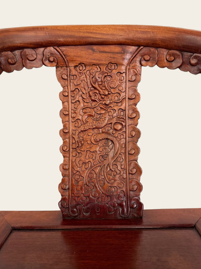 Pair of Finely Carved Vintage Chinese Hongmu Hardwood Dragon Armchairs