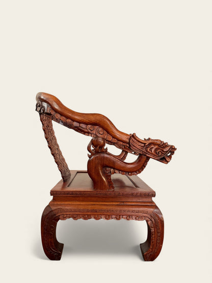 Pair of Finely Carved Vintage Chinese Hongmu Hardwood Dragon Armchairs