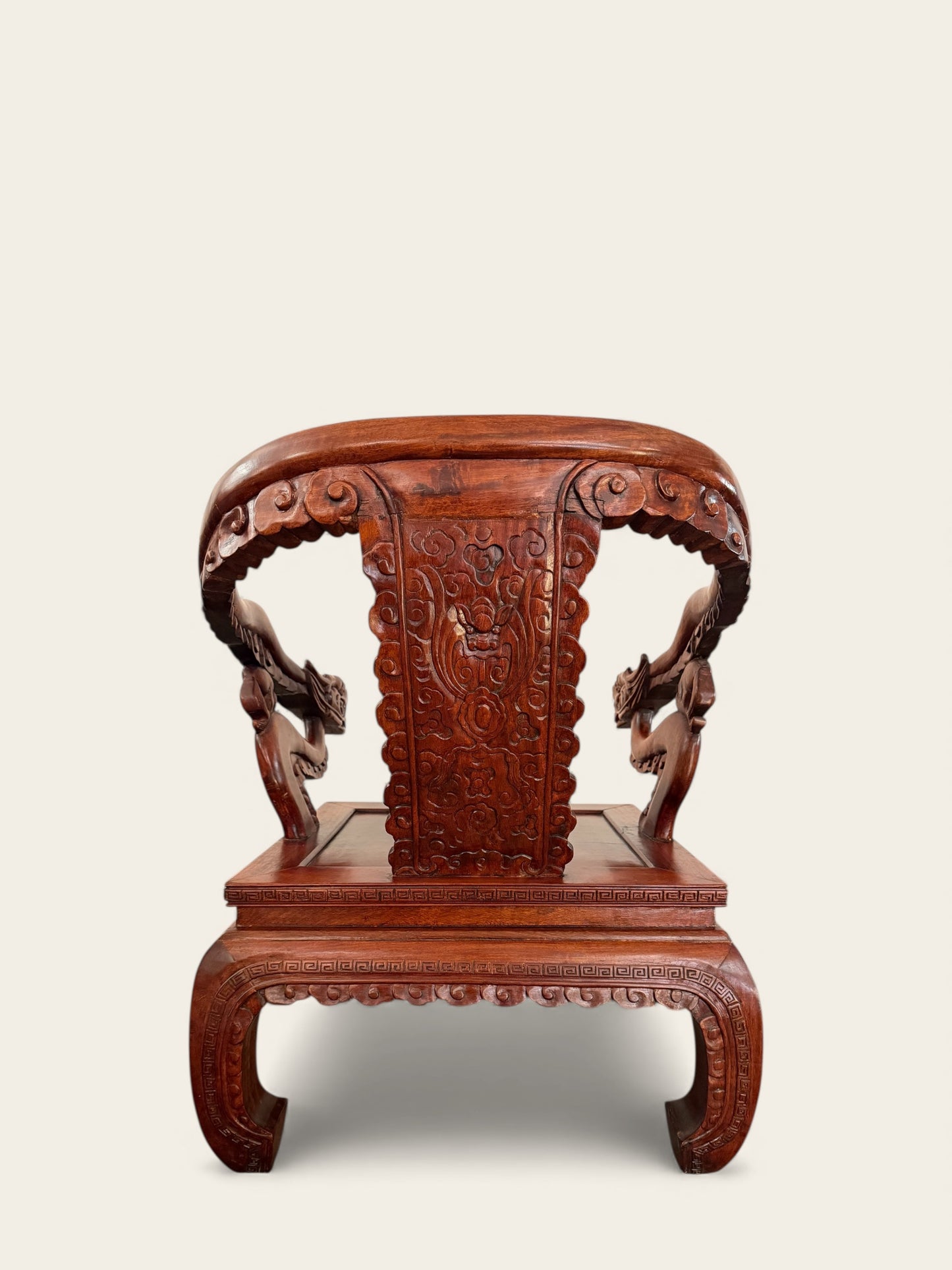 Pair of Finely Carved Vintage Chinese Hongmu Hardwood Dragon Armchairs