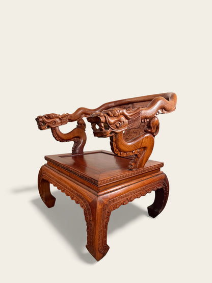 Pair of Finely Carved Vintage Chinese Hongmu Hardwood Dragon Armchairs