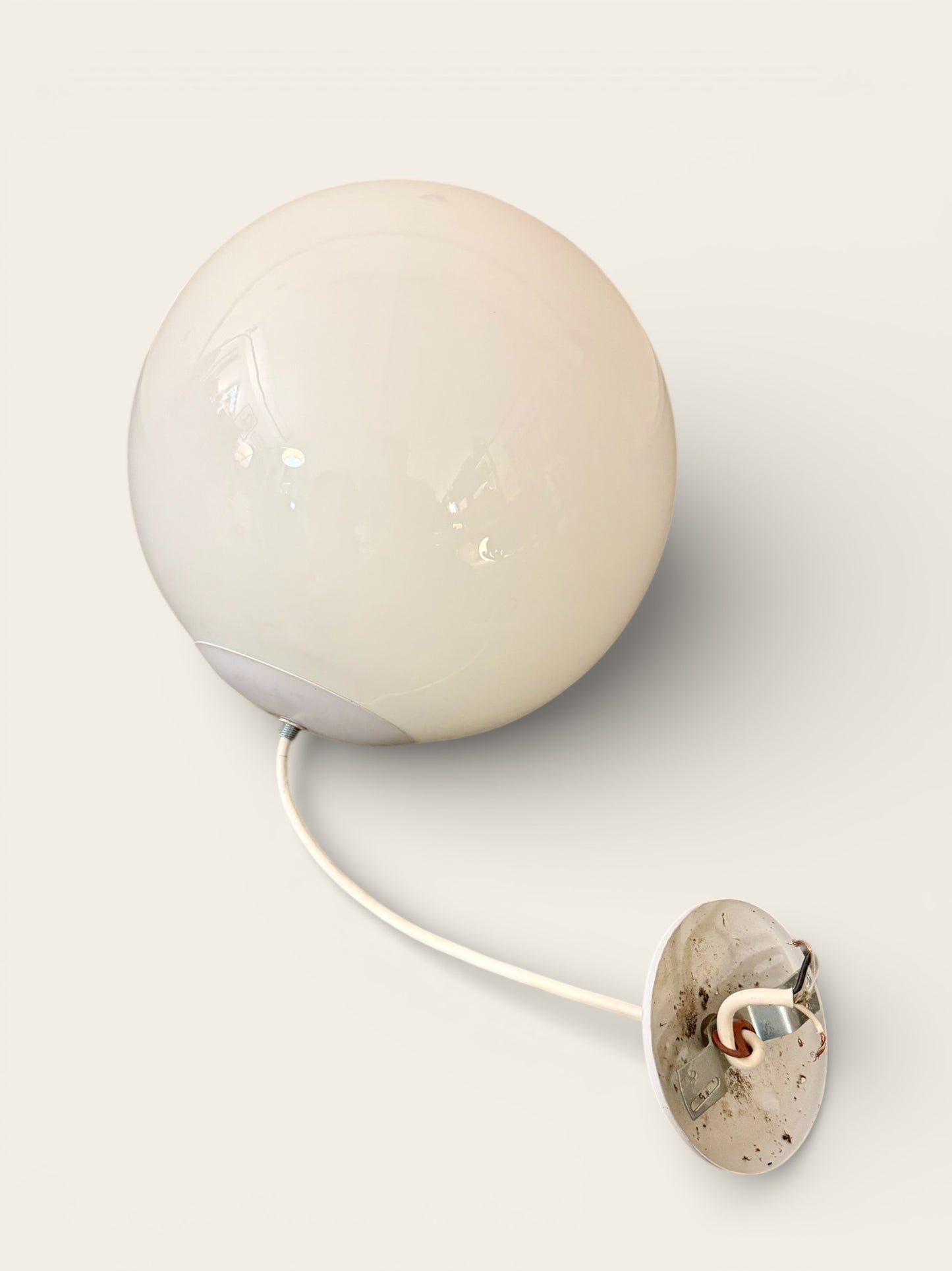 Vintage 1960s MCM Milk Glass Globe or Dome Pendant Lights, 13” Diameter