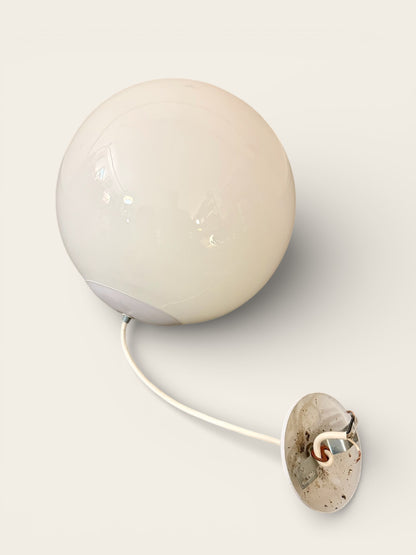 Vintage 1960s MCM Milk Glass Globe or Dome Pendant Lights, 13” Diameter