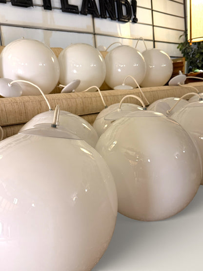Vintage 1960s MCM Milk Glass Globe or Dome Pendant Lights, 13” Diameter
