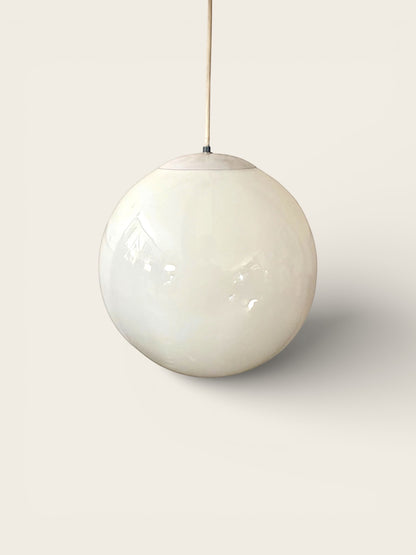 Vintage 1960s MCM Milk Glass Globe or Dome Pendant Lights, 13” Diameter