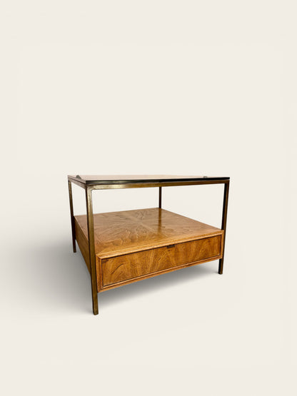 Vintage MCM 1960s/70s Table with Smoked Glass Top and Large Drawer