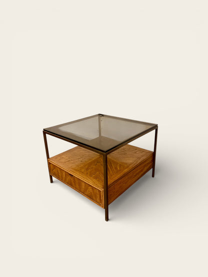 Vintage MCM 1960s/70s Table with Smoked Glass Top and Large Drawer