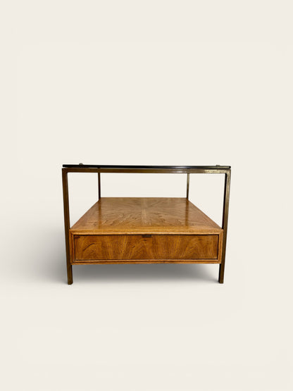 Vintage MCM 1960s/70s Table with Smoked Glass Top and Large Drawer