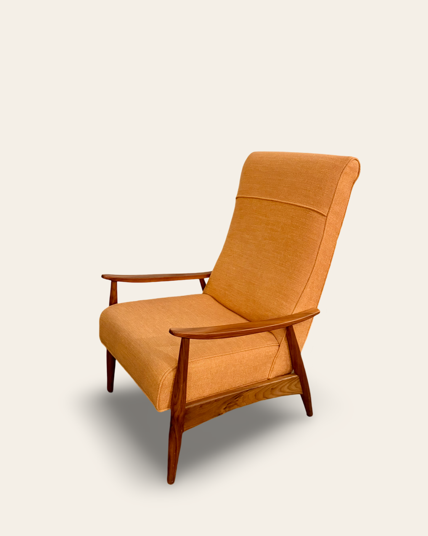 Orange Mid Century Modern Milo Baughman for Thayer Coggin “Recliner 74” Lounge Chair in Stationary Position