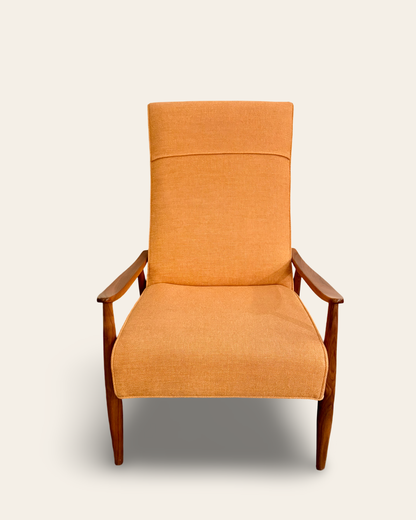 Orange Mid Century Modern Milo Baughman for Thayer Coggin “Recliner 74” Lounge Chair in Stationary Position