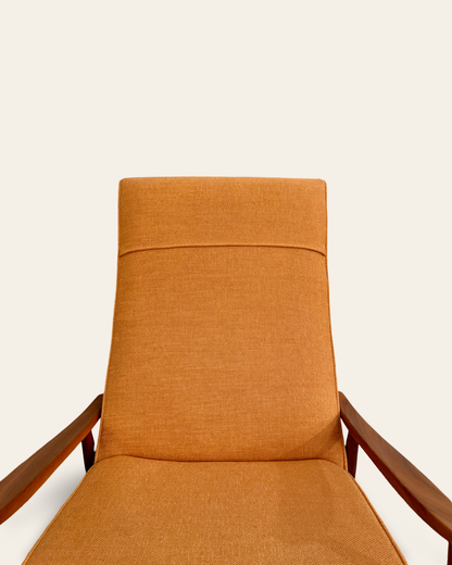 Orange Mid Century Modern Milo Baughman for Thayer Coggin “Recliner 74” Lounge Chair in Stationary Position