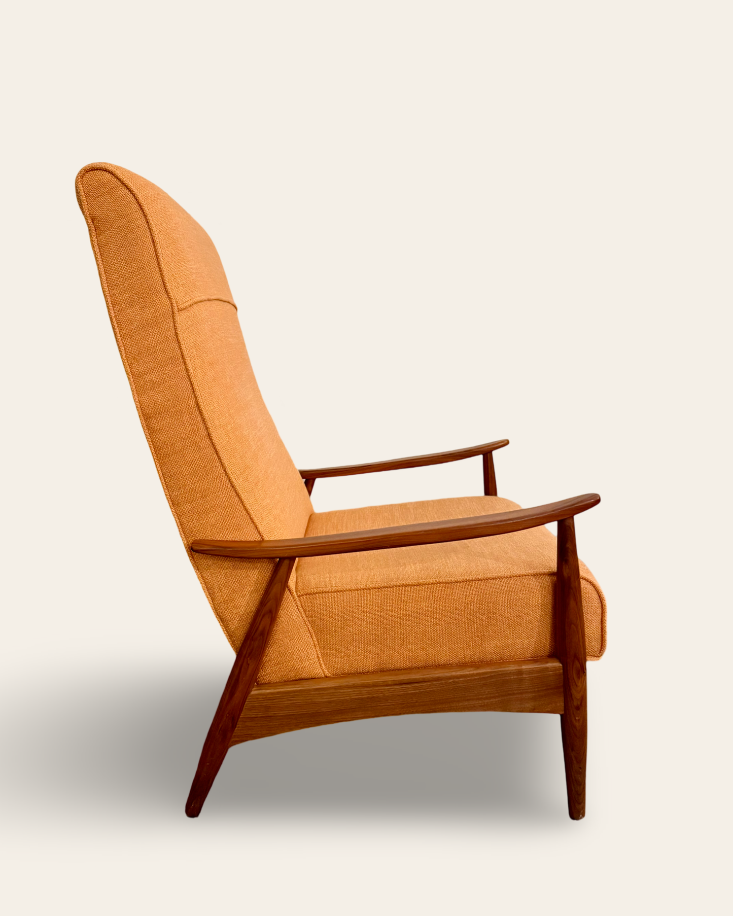 Orange Mid Century Modern Milo Baughman for Thayer Coggin “Recliner 74” Lounge Chair in Stationary Position