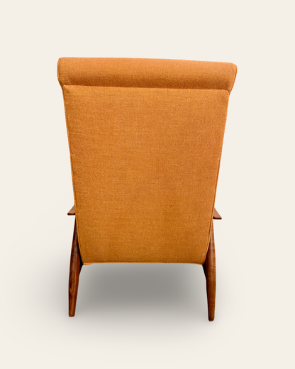 Orange Mid Century Modern Milo Baughman for Thayer Coggin “Recliner 74” Lounge Chair in Stationary Position