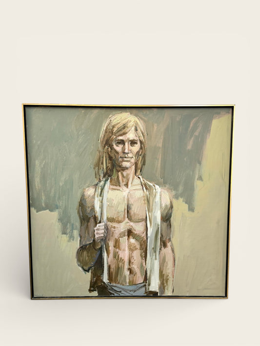 Large Vintage 1970s Acrylic Painting of a Man, “Raw Honey” by John C. Whyland, 48” x 48”