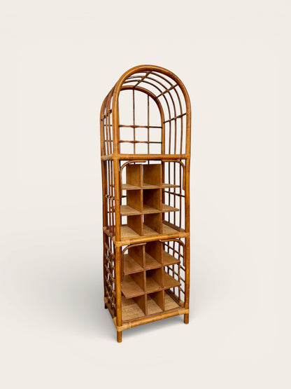 Vintage MCM Bohemian Bamboo and Ratan Storage Shelf