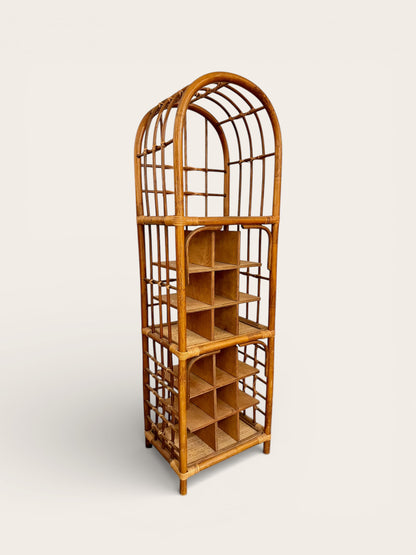 Vintage MCM Bohemian Bamboo and Ratan Storage Shelf