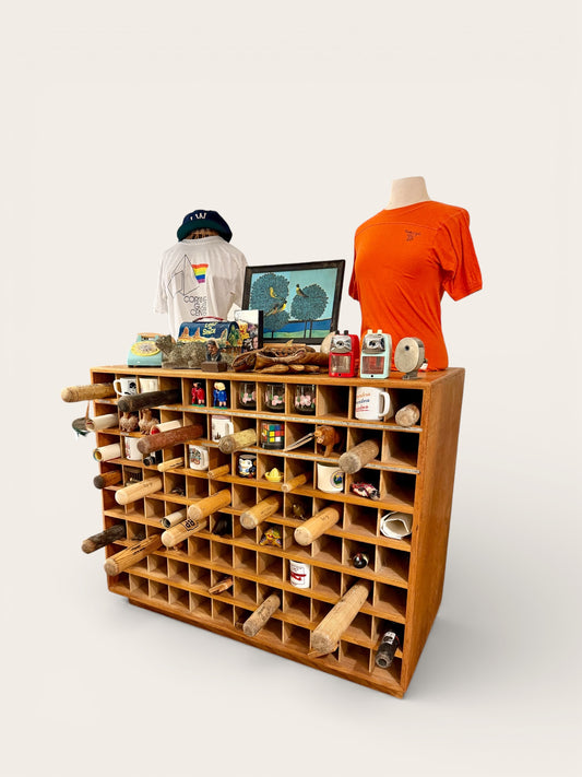 Vintage Architectural Blueprint Cabinet with 96 Small Cubbies