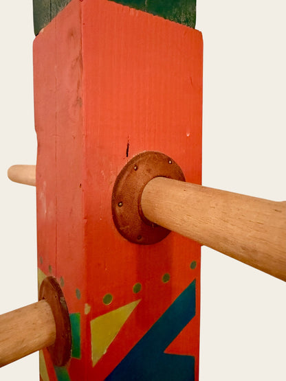 Vintage Southwestern Folk Art Coat Rack with Leather-Trimmed Pegs