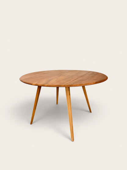 Rare Vintage MCM Ercol Blonde Drop Leaf Round Dining Table by Lucian Ercolani in England