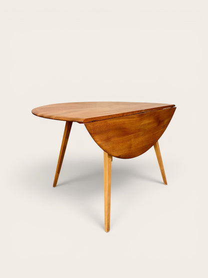 Rare Vintage MCM Ercol Blonde Drop Leaf Round Dining Table by Lucian Ercolani in England