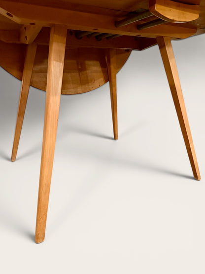 Rare Vintage MCM Ercol Blonde Drop Leaf Round Dining Table by Lucian Ercolani in England
