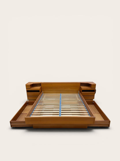 Vintage MCM Scan Coll of Denmark Queen Platform Bed + Kibaek Møbelfabrik Teak Light Bar