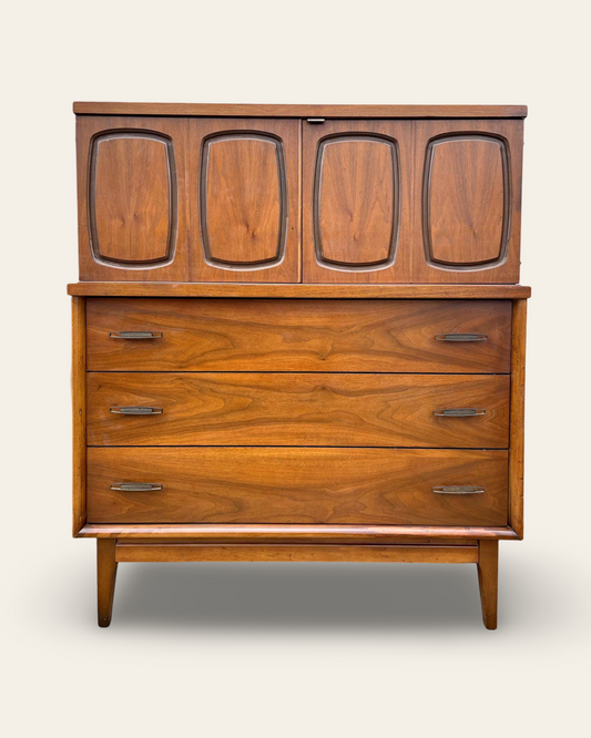 1960s Vintage MCM Walnut Tall Boy Broyhill Premier Emphasis 5 Drawer Dresser