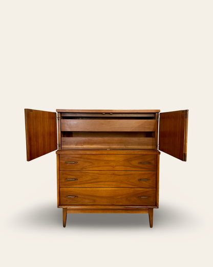 1960s Vintage MCM Walnut Tall Boy Broyhill Premier Emphasis 5 Drawer Dresser
